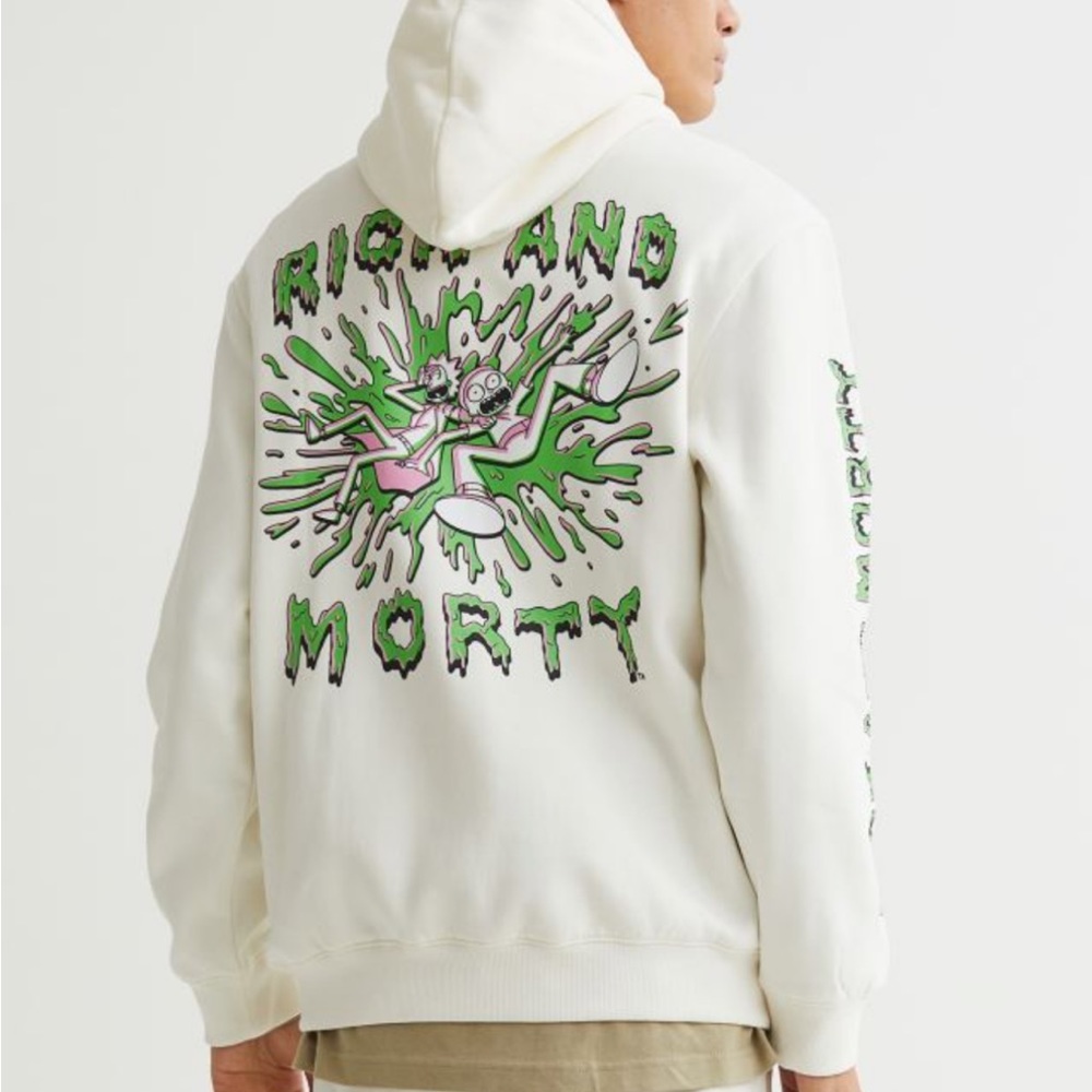 Rick & Morty White & Green Regular Fit Cotton H&M Hoodie Brand New With Tags
